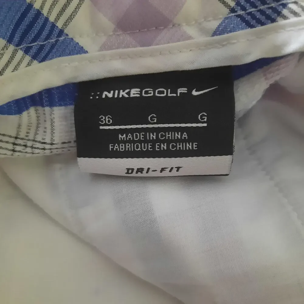 Nike Golf Mens Dri Fit Blue and Tan Plaid Slant Pockets Golf Shorts Size 36